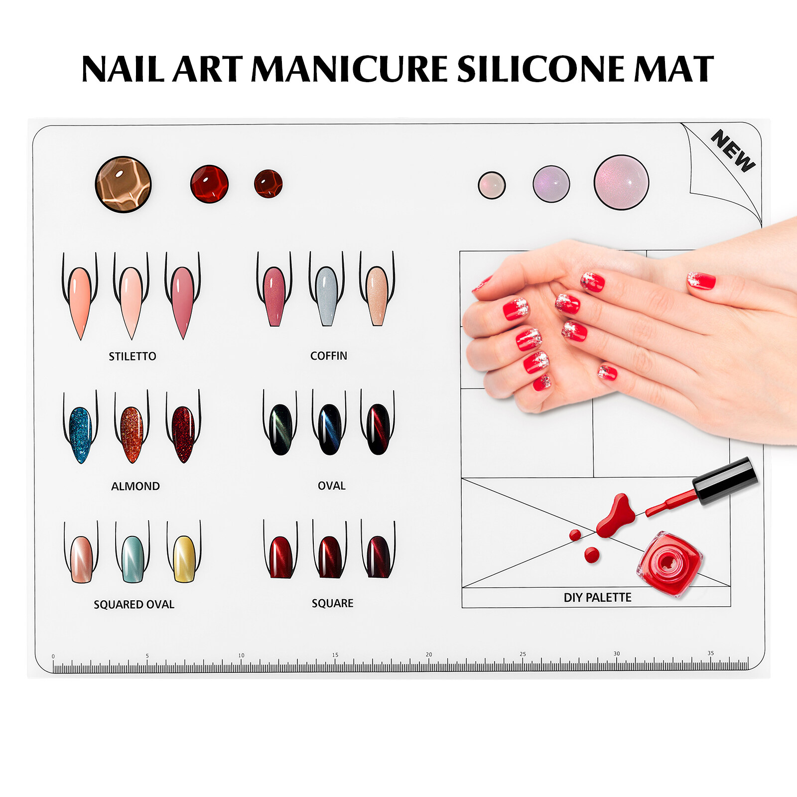 Eease Acrylic Nail Mat Silicone Training Sheet Flexible Roll Up Pad for Acrylic Fingernails Nail Practice Supply, Size: 40x30cm